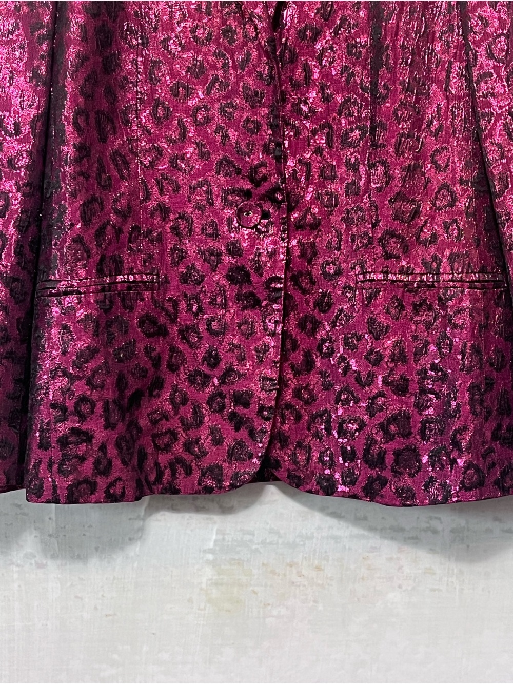 Tanya Taylor Analiese Blazer Metallic Fuchsia Burgundy Pink Leopard Print Size 4 - Picture 6 of 16
